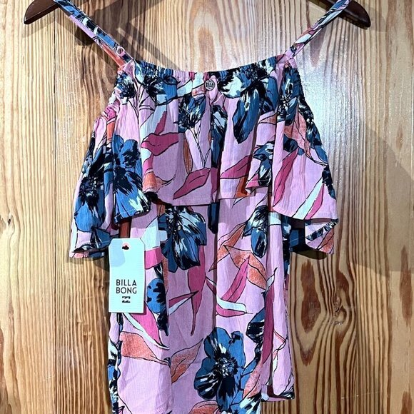 Billabong Summer Sunsets Cold Shoulder Tropical Floral Top Cover Up - Picture 6 of 12